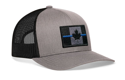 Thin Blue Line Trucker Haka Hat Gray-Black Canadian Maple Leaf Tactical Snapback