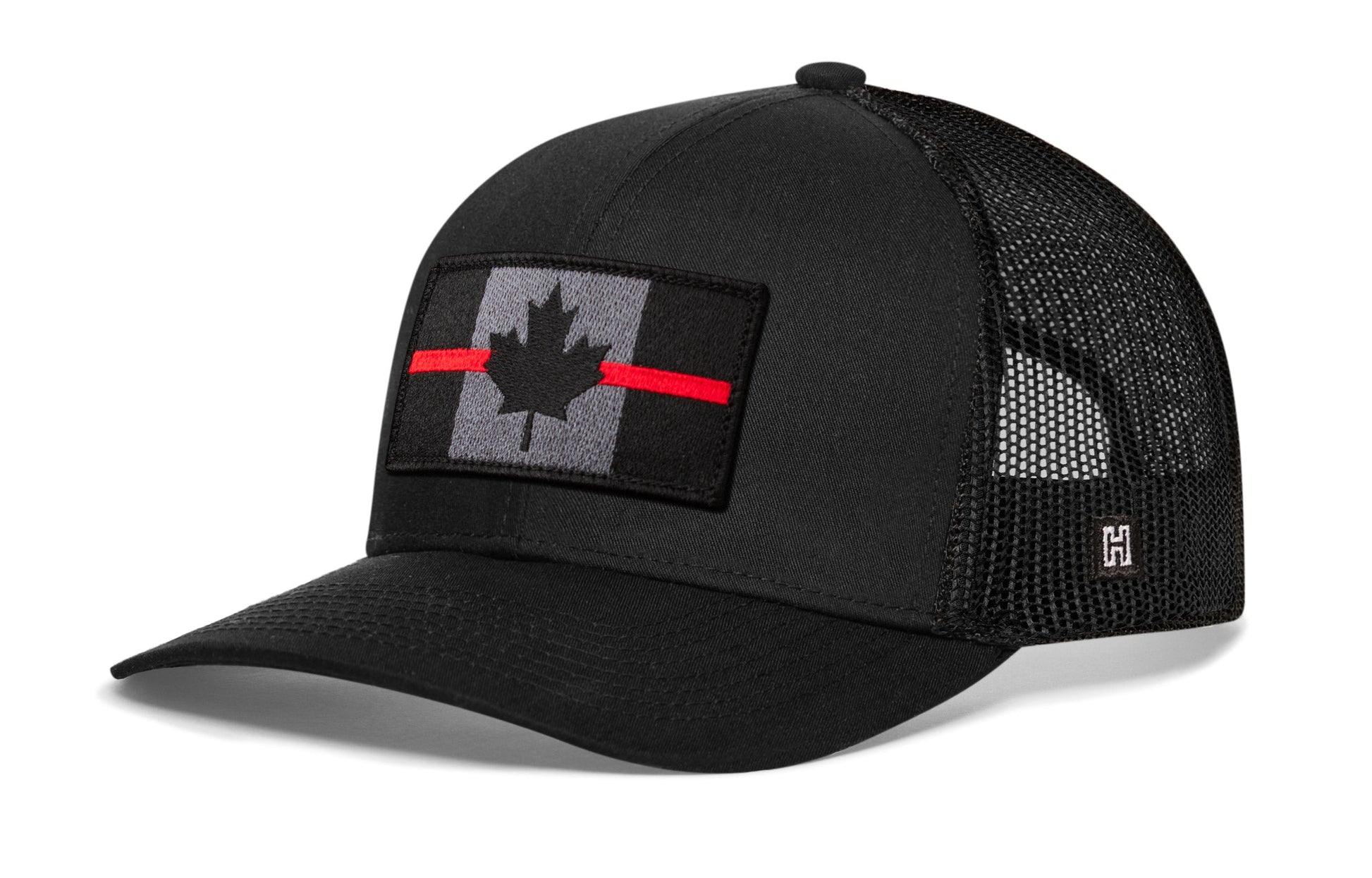 Thin Red Line Trucker Haka Hat Black Canadian Maple Leaf Tactical Snapback