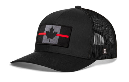 Thin Red Line Trucker Haka Hat Black Canadian Maple Leaf Tactical Snapback