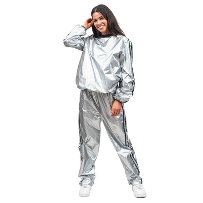 Todd and Margo Shiny Silver 2 Piece Workout Top and Pants Halloween Costume Set