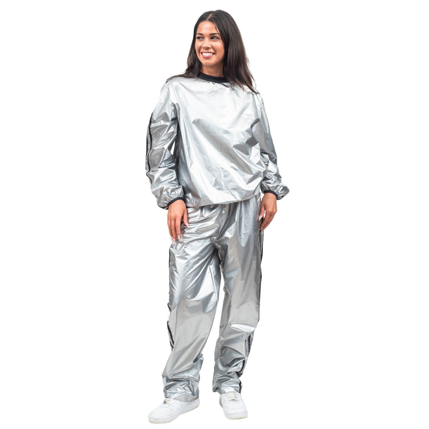 Todd and Margo Shiny Silver 2 Piece Workout Top and Pants Halloween Costume Set