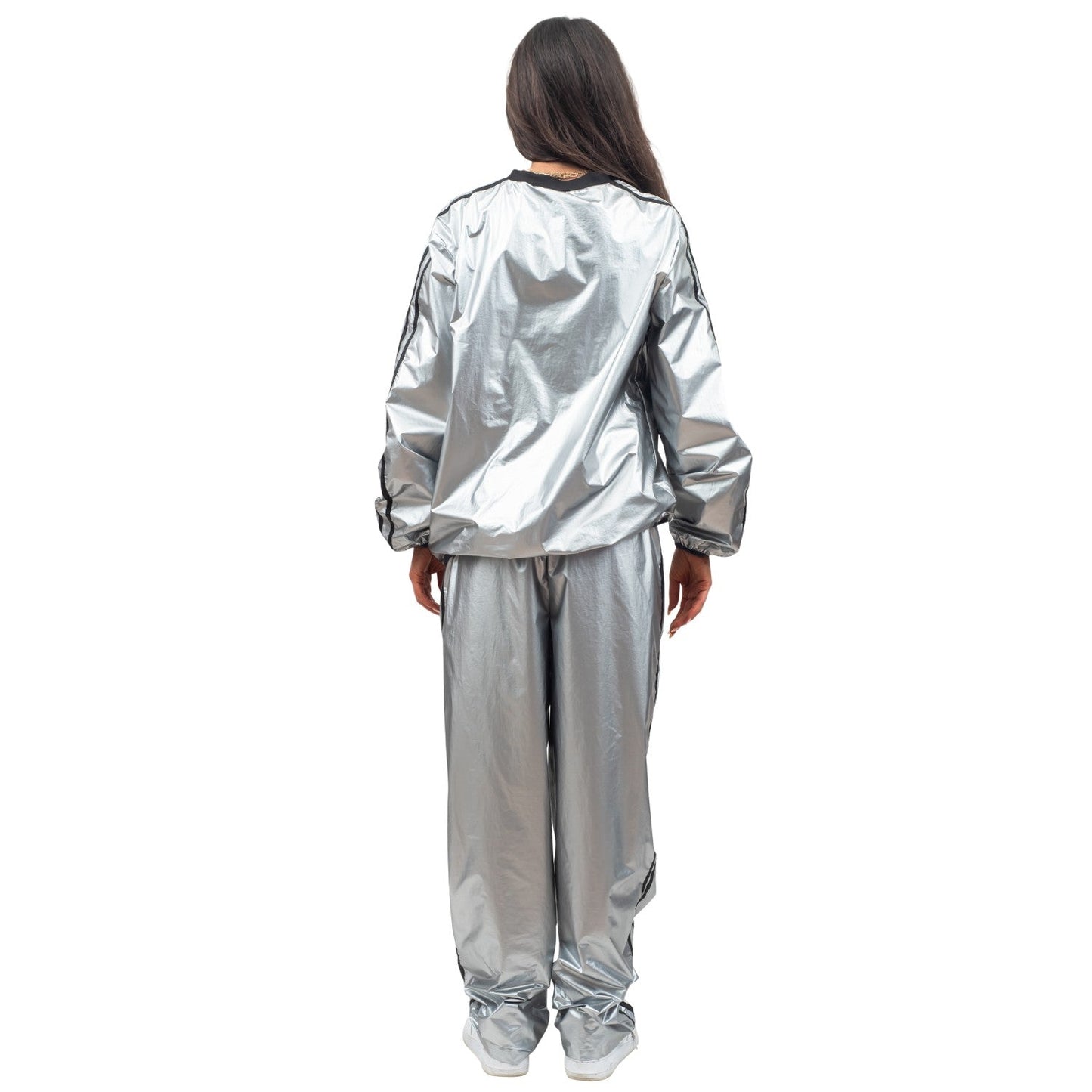 Todd and Margo Shiny Silver 2 Piece Workout Top and Pants Halloween Costume Set