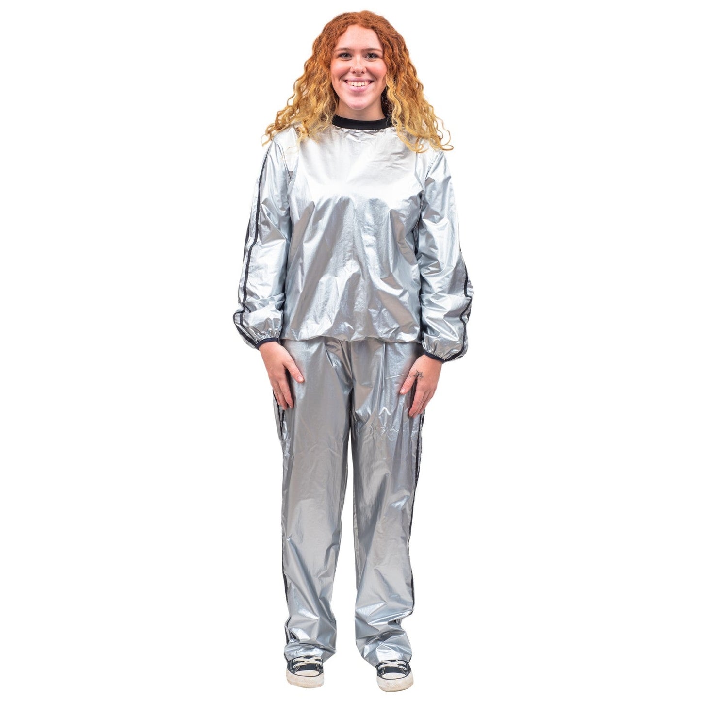 Todd and Margo Shiny Silver 2 Piece Workout Top and Pants Halloween Costume Set