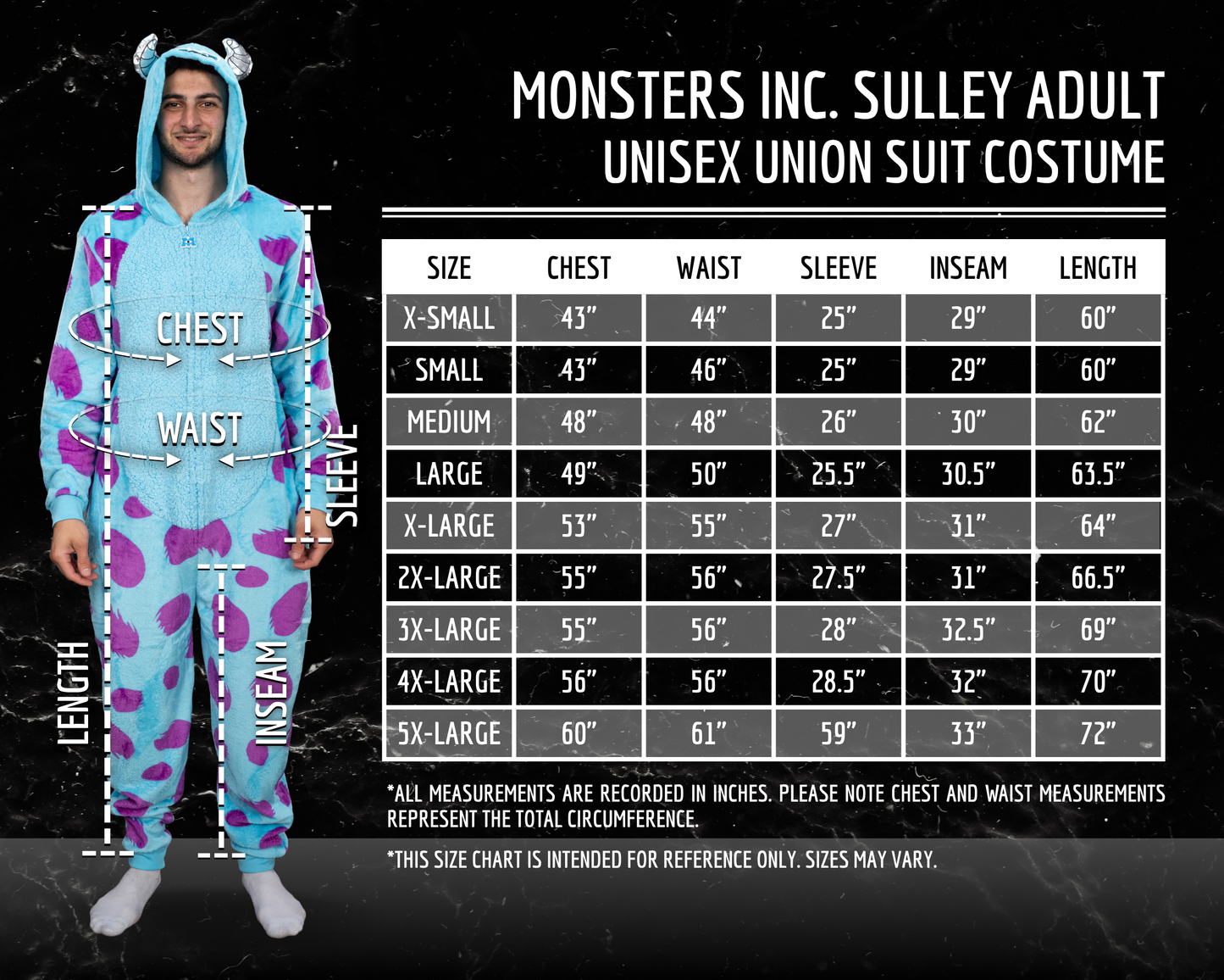 Officially Licensed Monsters Inc Sulley Adult Unisex Halloween Cosplay Costume Fleece Zip Up Jumpsuit