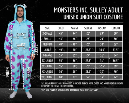 Officially Licensed Monsters Inc Sulley Adult Unisex Halloween Cosplay Costume Fleece Zip Up Jumpsuit