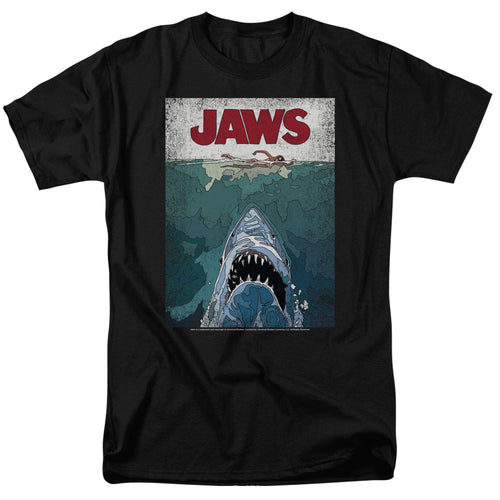 Jaws Lined Poster Mens T Shirt Black