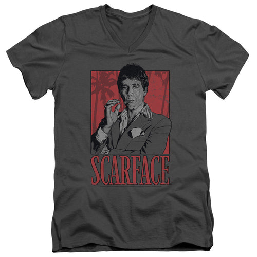 Scarface Tony Mens Slim Fit V-Neck T Shirt Charcoal