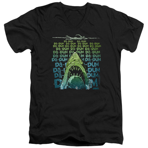 Jaws Da Dum Mens Slim Fit V-Neck T Shirt Black