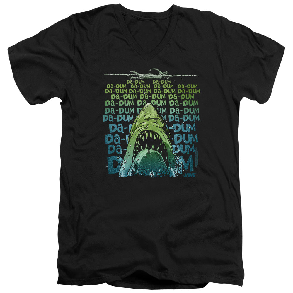 Jaws Da Dum Mens Slim Fit V-Neck T Shirt Black