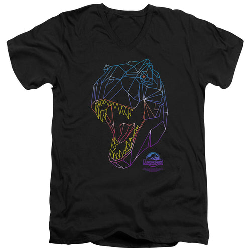 Jurassic Park Neon T-Rex Mens Slim Fit V-Neck T Shirt Black