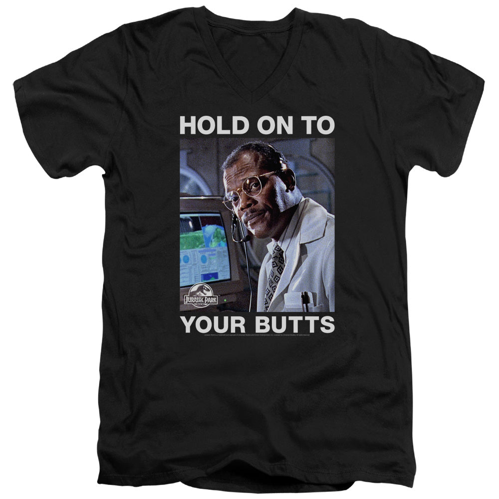 Jurassic Park Hold Onto Mens Slim Fit V-Neck T Shirt Black