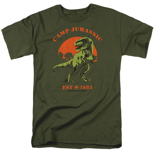 Jurassic Park Camp Jurassic T-Rex Mens T Shirt Military Green