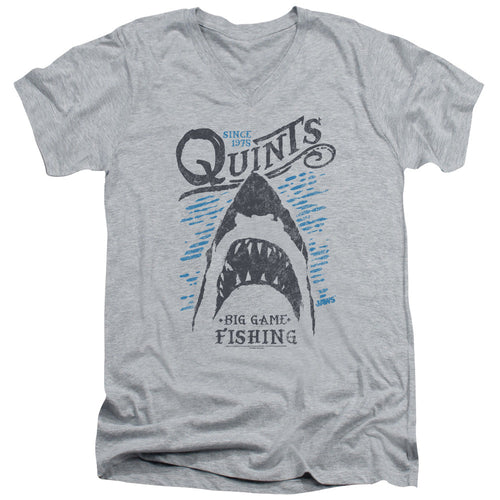 Jaws Big Game Fishing Mens Slim Fit V-Neck T Shirt Athletic Heather