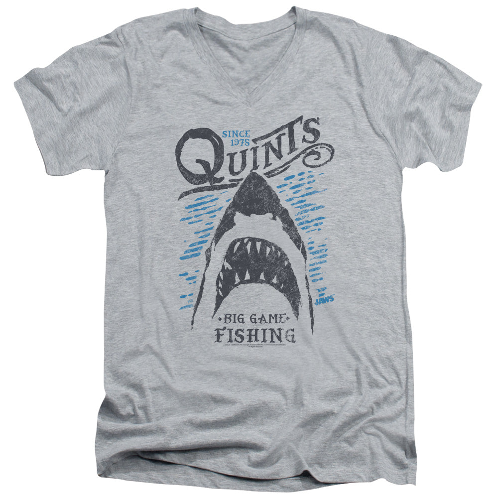 Jaws Big Game Fishing Mens Slim Fit V-Neck T Shirt Athletic Heather
