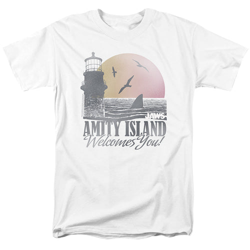 Jaws Amity Island Welcomes You! Mens T Shirt White