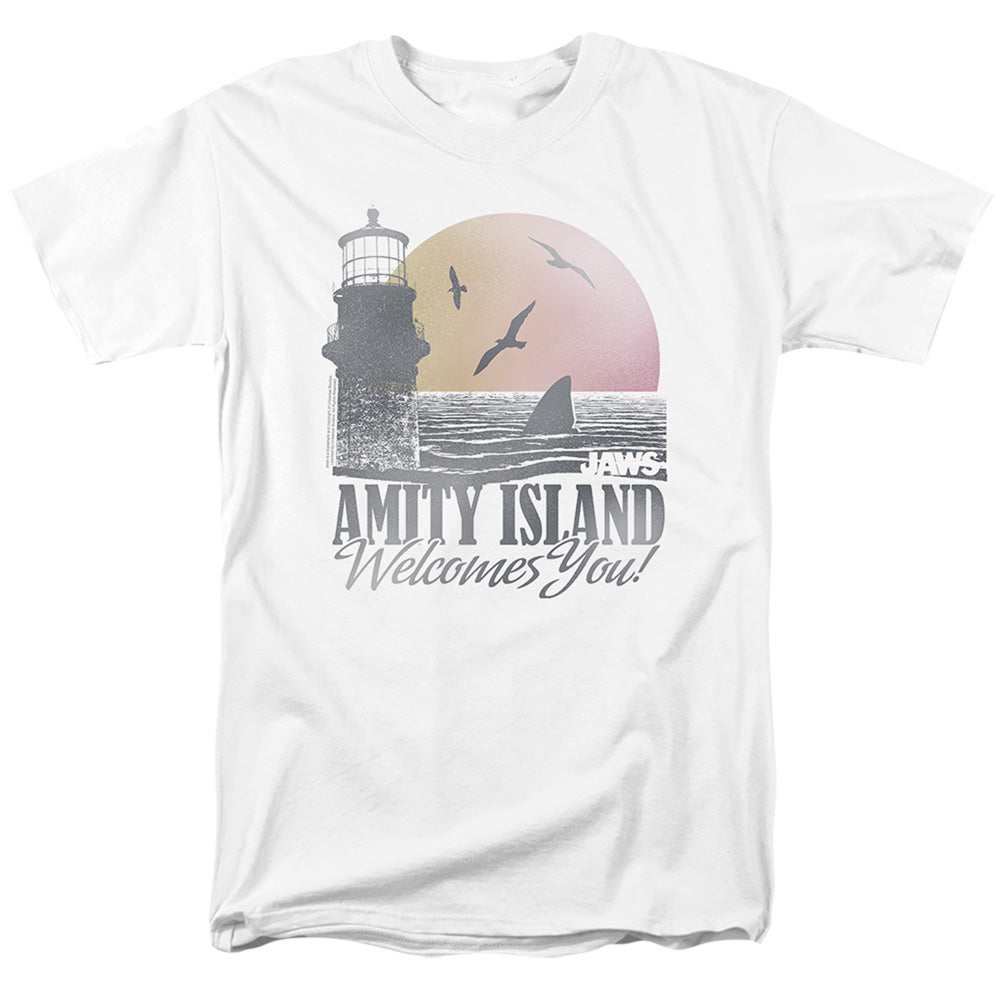 Jaws Amity Island Welcomes You! Mens T Shirt White
