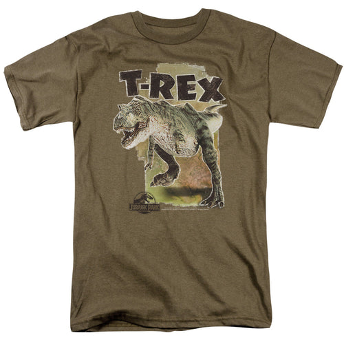 Jurassic Park T Rex Mens T Shirt Safari Green