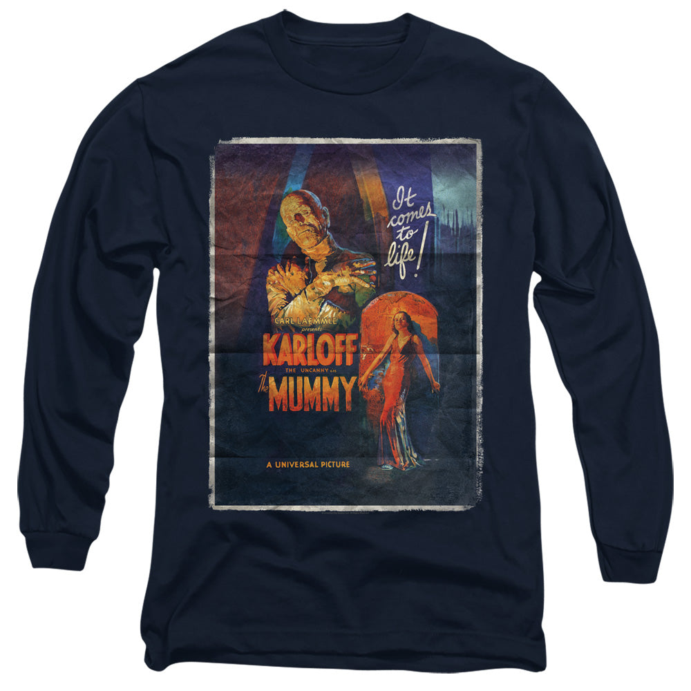 Universal Monsters Mummy One Sheet Mens Long Sleeve Shirt Navy