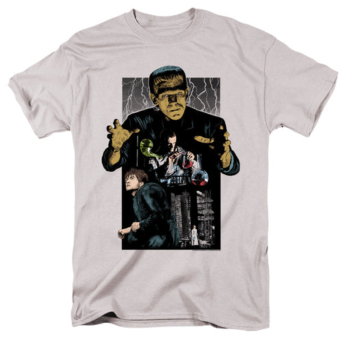 Universal Monsters Colored Frankenstein Illustrated  Mens T Shirt Silver