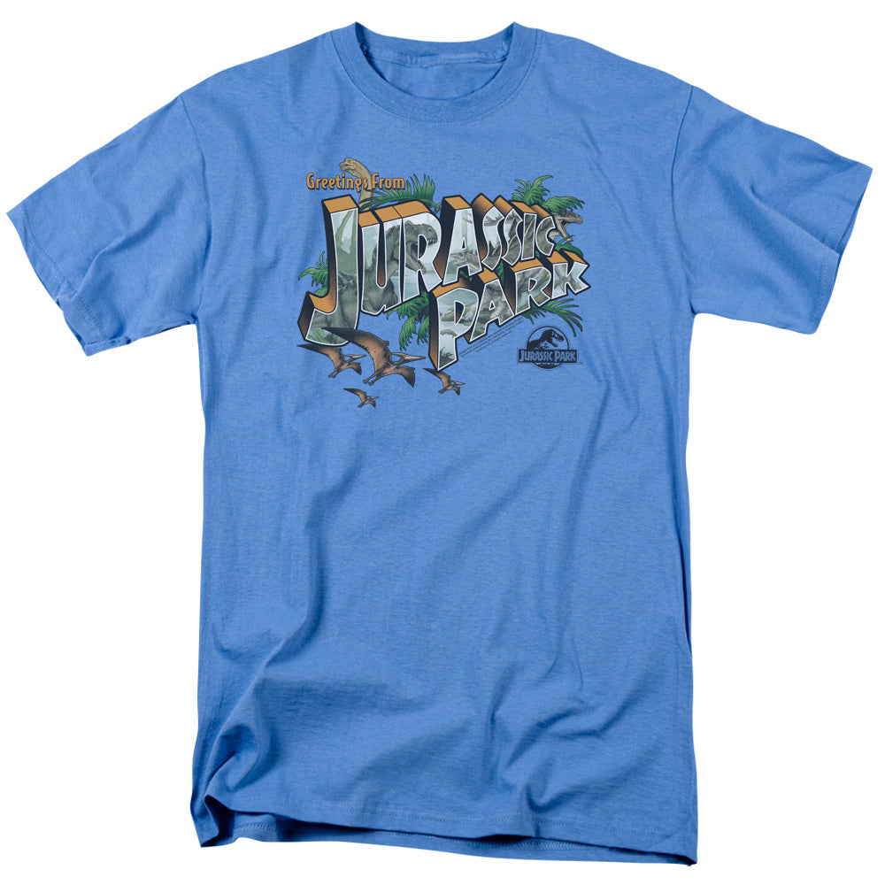 Jurassic Park Greetings From Jp Mens T Shirt Carolina Blue
