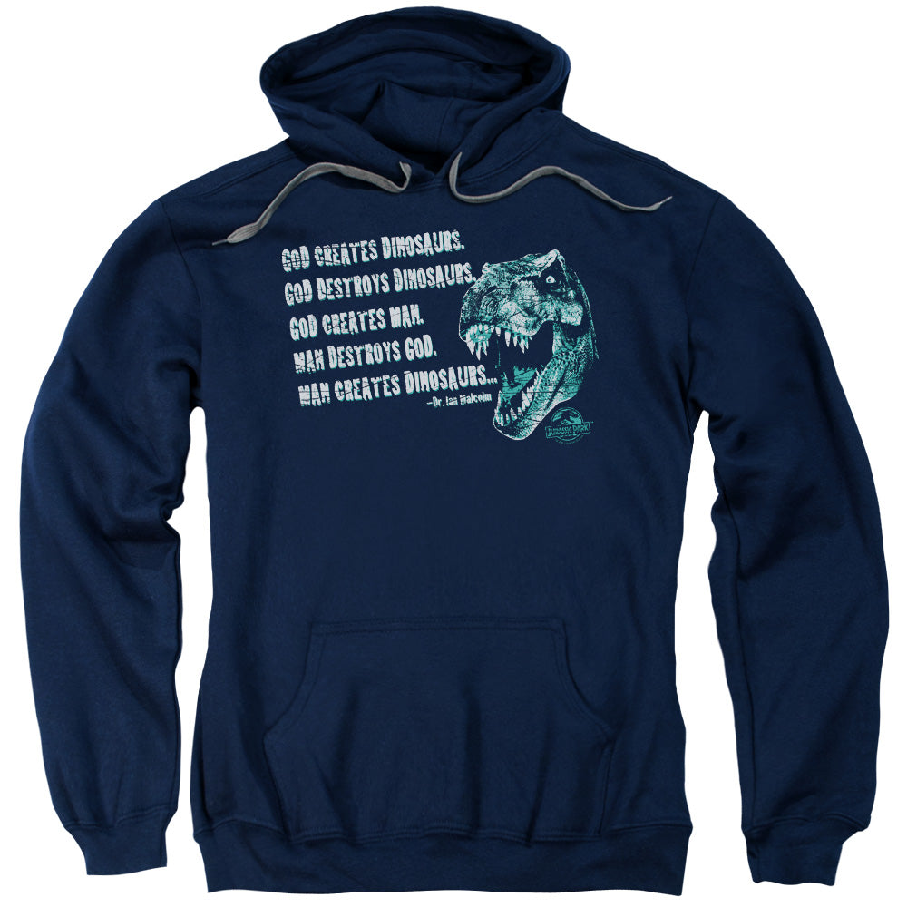 Jurassic Park God Creates Dinosaurs Mens Hoodie Navy Blue