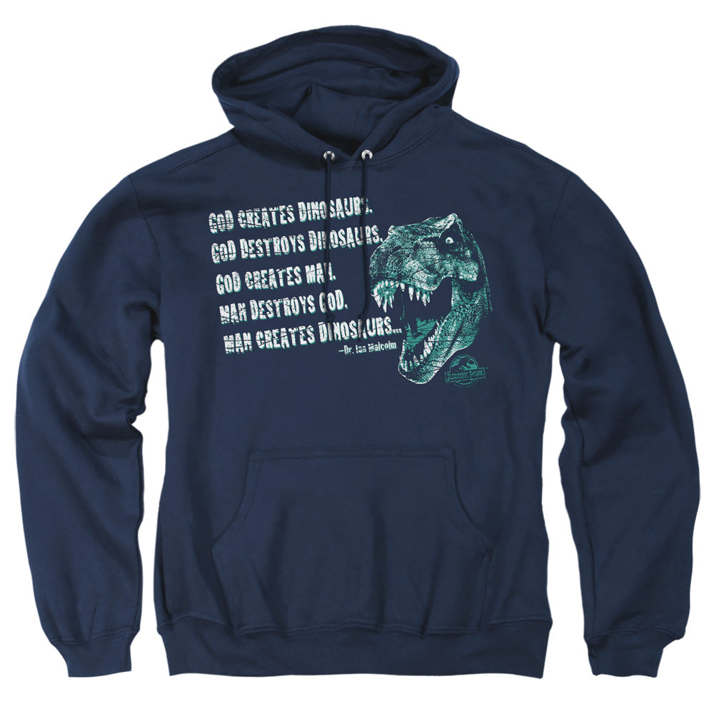 Jurassic Park God Creates Dinosaurs Mens Hoodie Navy