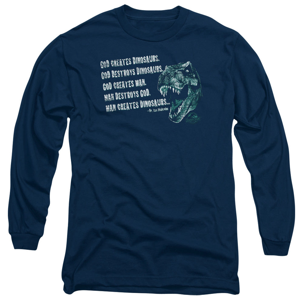 Jurassic Park God Creates Dinosaurs Mens Long Sleeve Shirt Navy Officially Licensed