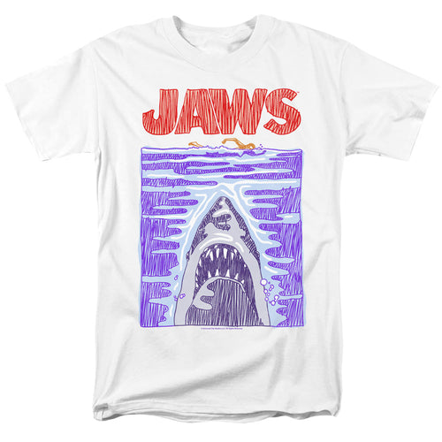 Jaws Scribble Poster Mens T Shirt White