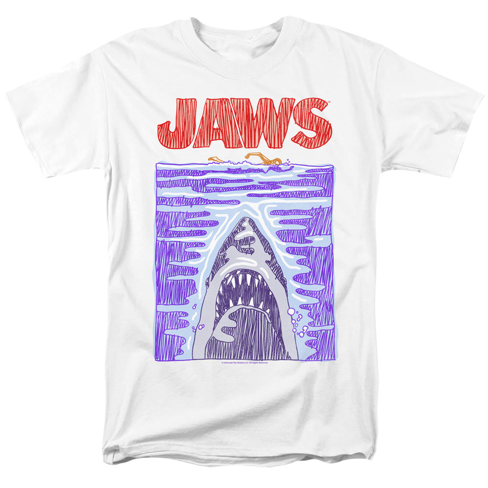 Jaws Scribble Poster Mens T Shirt White
