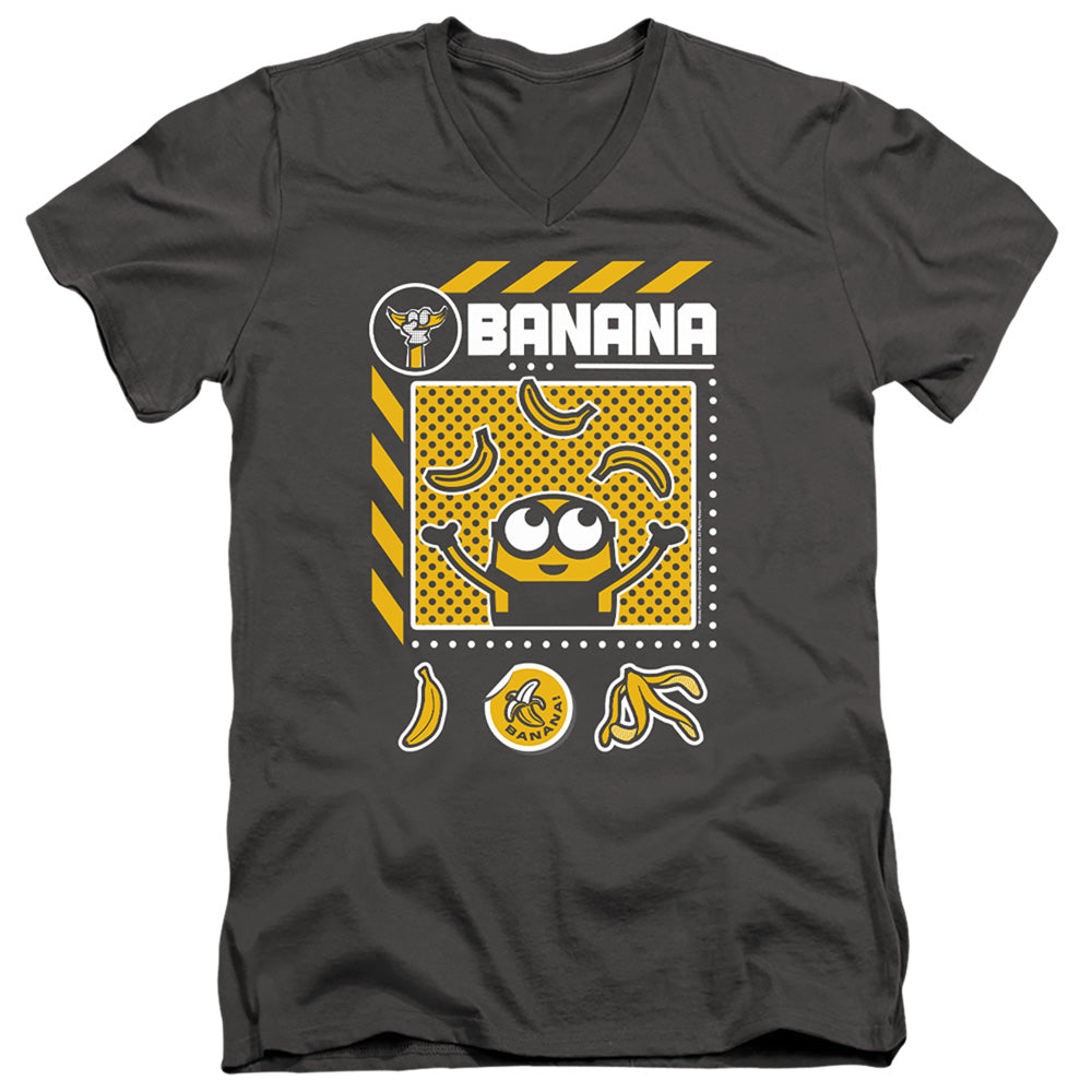 Minions Banana Icons Mens Slim Fit V-Neck T Shirt Charcoal