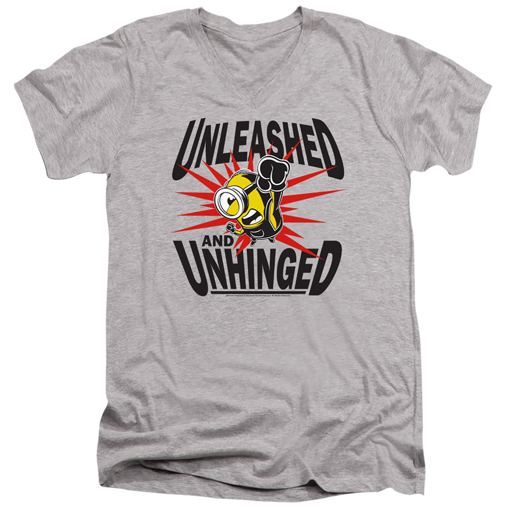 Minions Unleashed And Unhinged Mens Slim Fit V-Neck T Shirt Athletic Heather