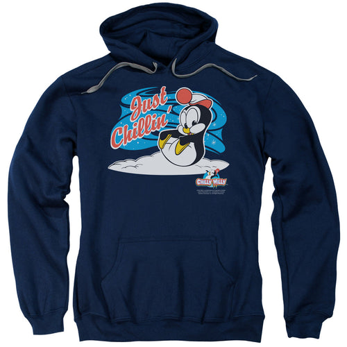 Chilly Willy Just Chillin Mens Hoodie Navy Blue
