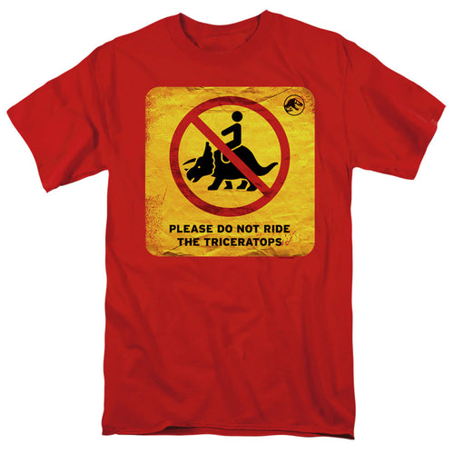 Jurassic World Dont Ride Sign Mens T Shirt Red