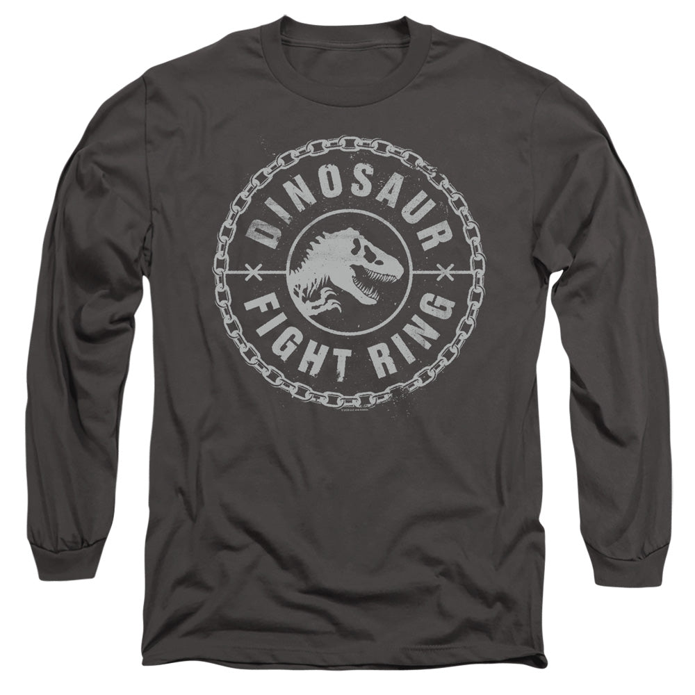 Jurassic World Dino Fight Ring Mens Long Sleeve Shirt Charcoal Officially Licensed