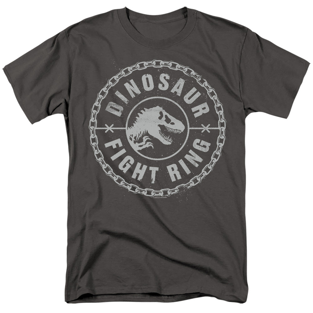 Jurassic World Dino Fight Ring Mens T Shirt Charcoal