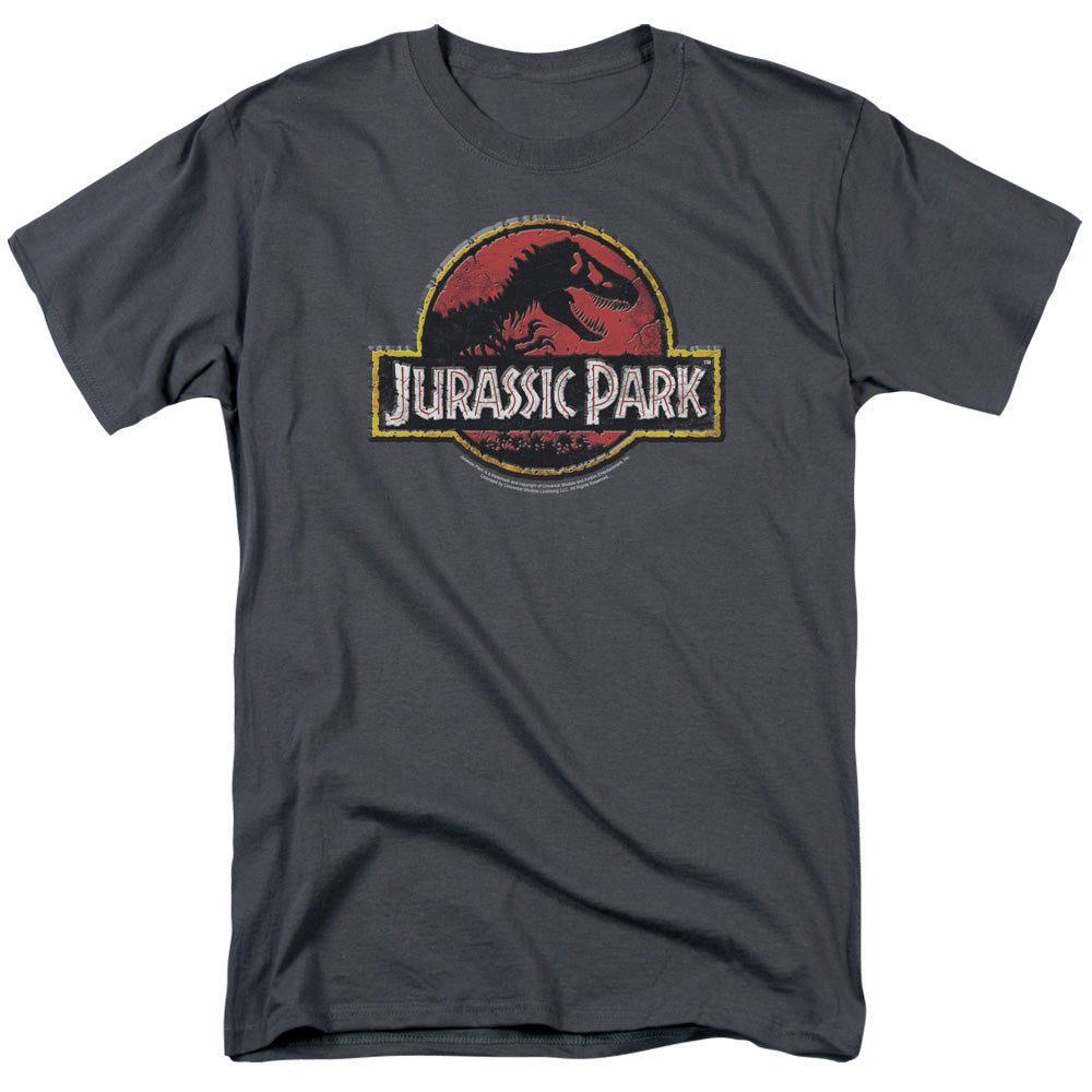 Jurassic Park Stone Logo Mens T Shirt Charcoal