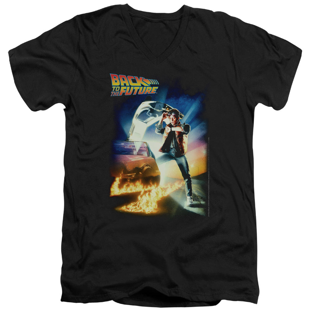 Back To The Future Poster Mens Slim Fit V-Neck T Shirt Black