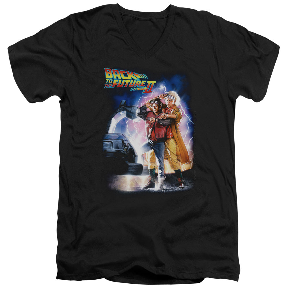 Back To The Future II Poster Mens Slim Fit V-Neck T Shirt Black