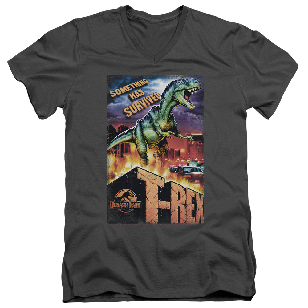 Jurassic Park Rex In The City Mens Slim Fit V-Neck T Shirt Charcoal