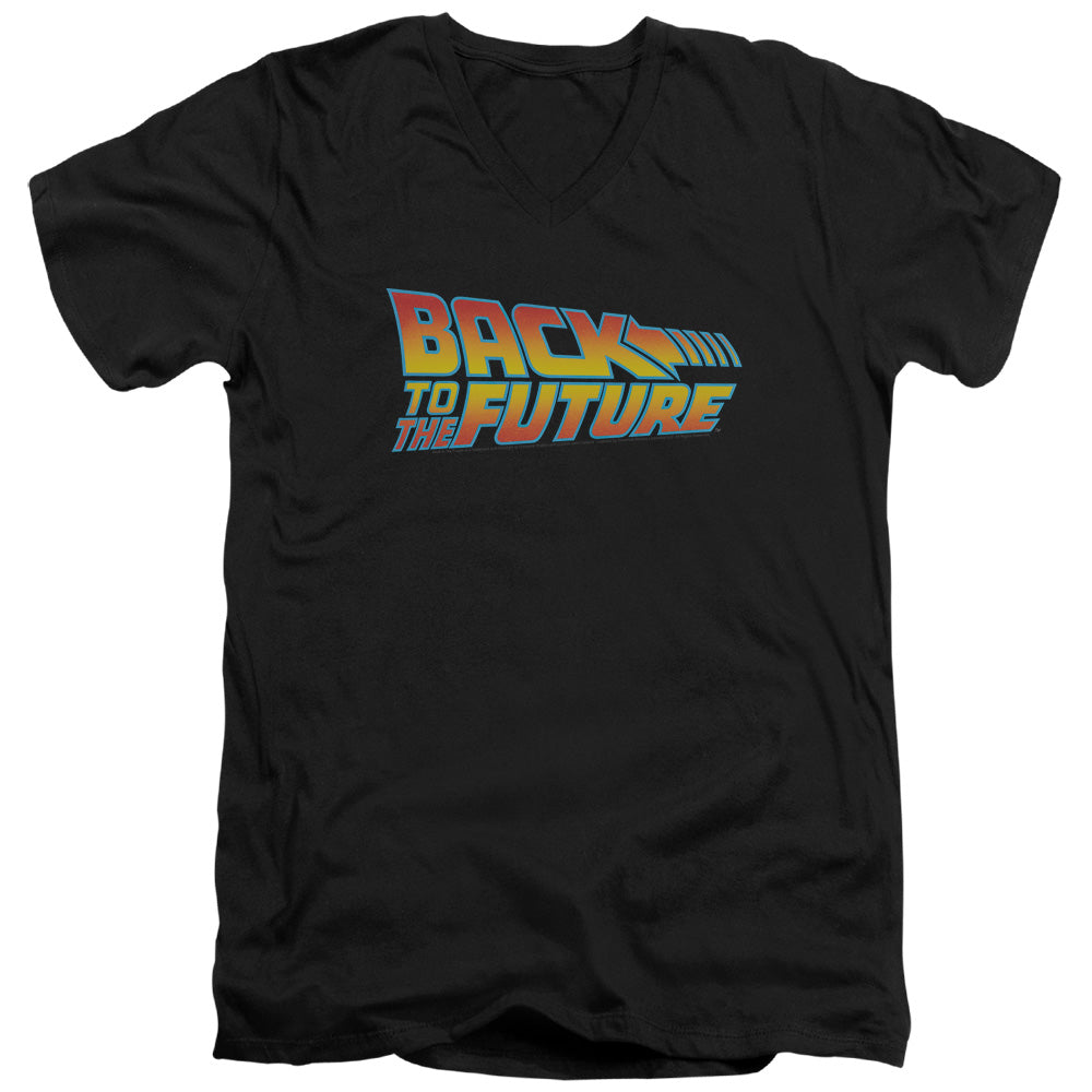 Back To The Future Logo Mens Slim Fit V-Neck T Shirt Black