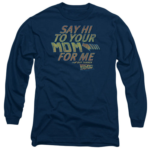 Back To The Future Say Hi Mens Long Sleeve Shirt Navy Blue