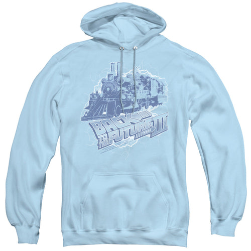 Back To The Future III Time Train Mens Hoodie Light Blue