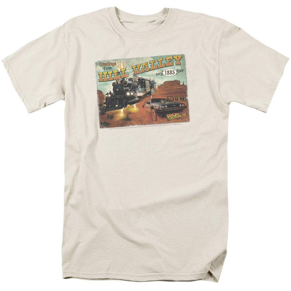 Back To The Future Iii Hill Valley Postcard Mens T Shirt Cream Cream