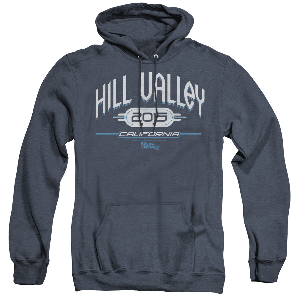 Back To The Future II Hill Valley 2015 Heather Mens Hoodie Navy Blue