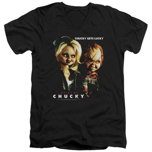 Bride Of Chucky Chucky Gets Lucky Mens Slim Fit V-Neck T Shirt Black