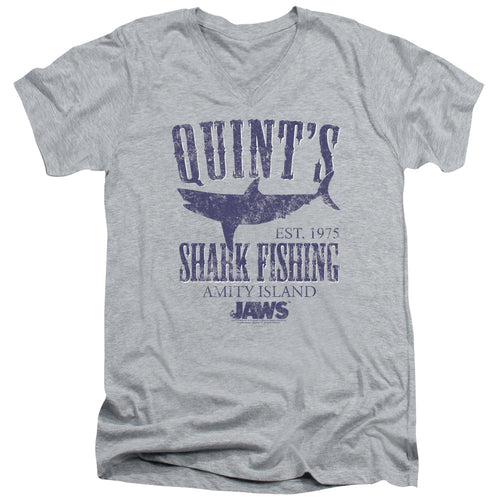 Jaws Quints Mens Slim Fit V-Neck T Shirt Athletic Heather