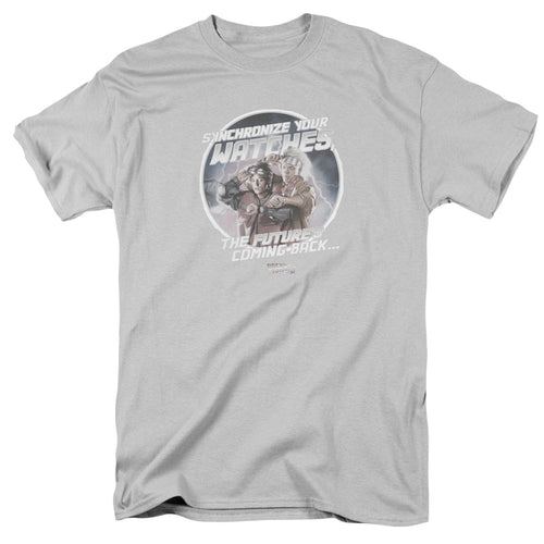 Back To The Future Ii Synchronize Watches Mens T Shirt Silver
