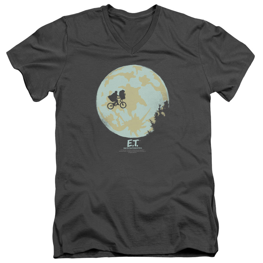 ET the Extra Terrestrial In The Moon Mens Slim Fit V-Neck T Shirt Charcoal