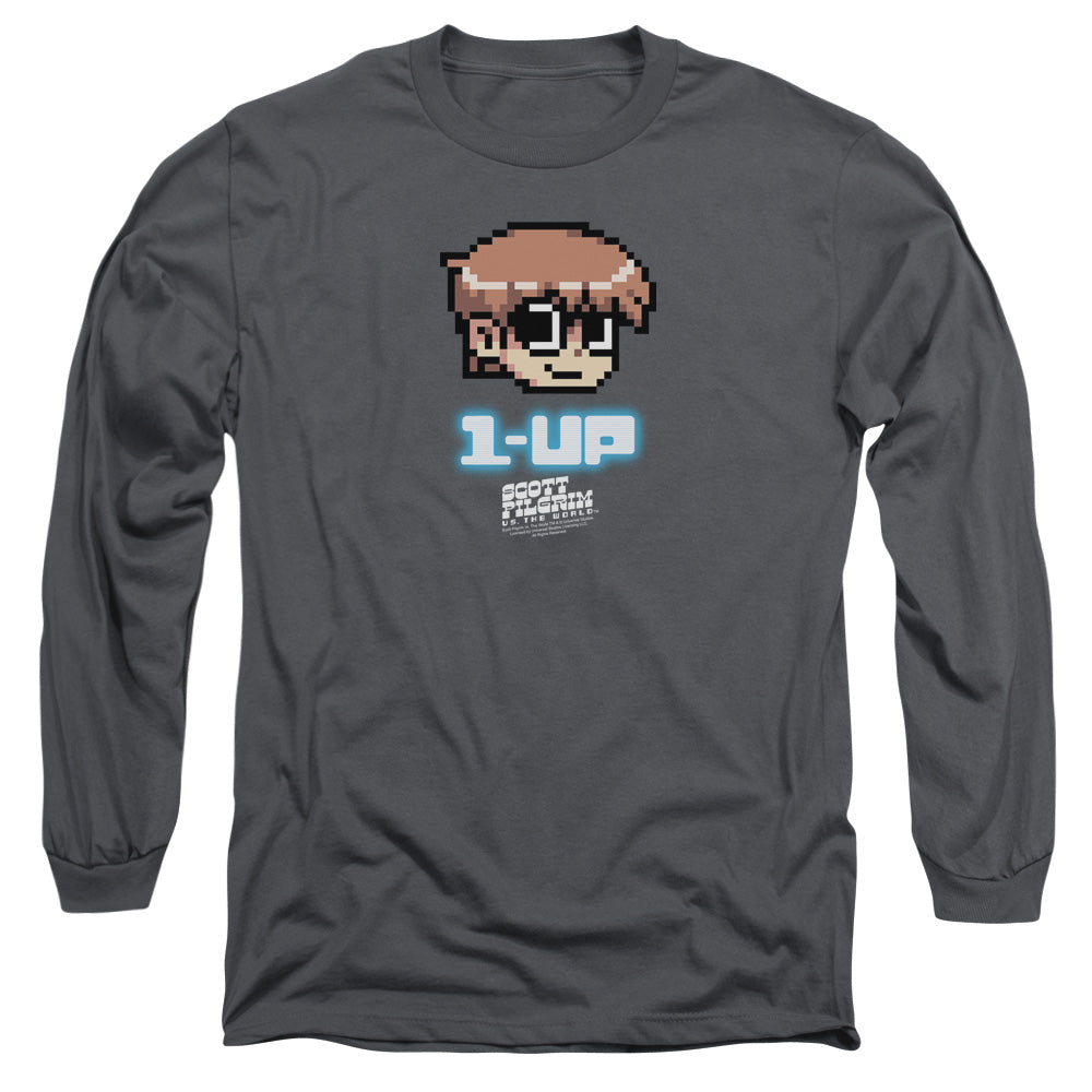 Scott Pilgrim 1 Up Mens Long Sleeve Shirt Charcoal Officially Licensed