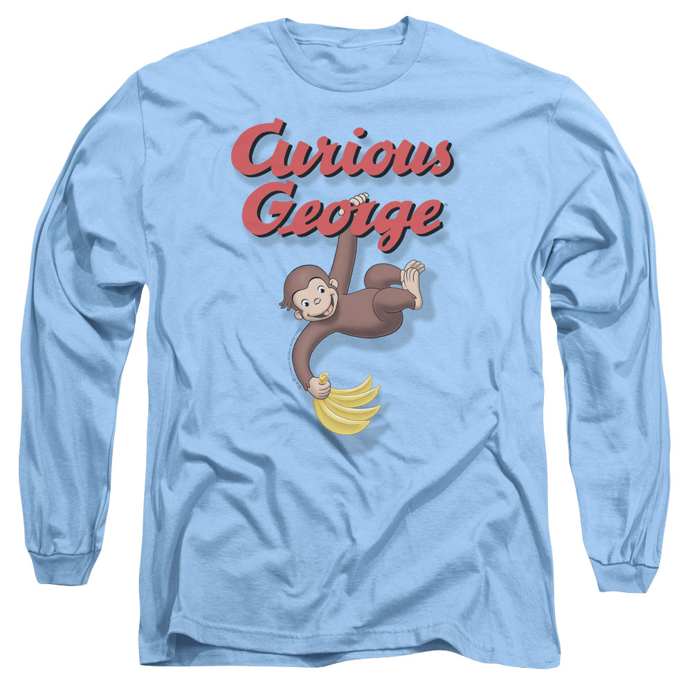 Curious George Hangin Out Mens Long Sleeve Shirt Carolina Blue Officially Licensed